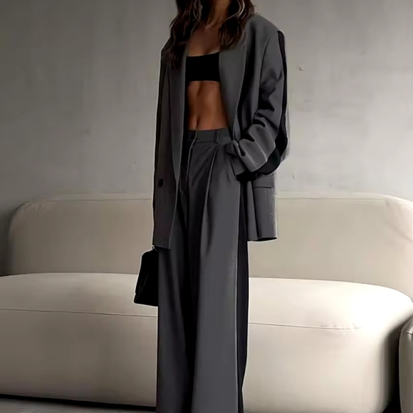 Elegant Grey Patchwork 2 Piece Sets Women Outfit Fashion Long Sleeve - Picture 2 of 6